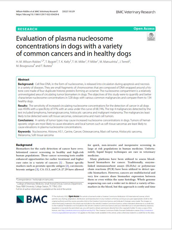 Evaluation plasma nucloesomes dogs Wilson Robles BMC thumbnail