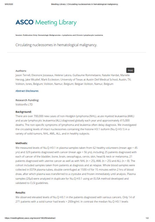 ASCO 2020 NHL Circulating nucleosomes thumbnail